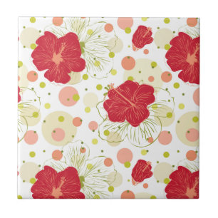 Hand Drawn Hibiscus Pattern Tegeltje