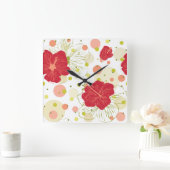 Hand Drawn Hibiscus Pattern Vierkante Klok (Huis)
