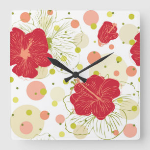 Hand Drawn Hibiscus Pattern Vierkante Klok