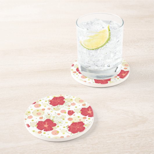 Hand Drawn Hibiscus Pattern Zandsteen Onderzetter (Zijkant)