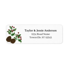 Hand Drawn Holly & Pine Cones Return Address Label