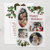 Hand Drawn Holly & Pinecones Christmas Card Feestdagenkaart (Voorkant / Achterkant)