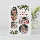 Hand Drawn Holly & Pinecones Christmas Card Feestdagenkaart (Staand voorkant)