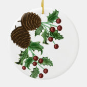 Hand Drawn Holly & Pinecones Christmas Photo Keramisch Ornament (Achterkant)