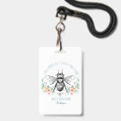 Hand Drawn Honey Bee Apiary Floral Badge (Voorzijde met lanyard)