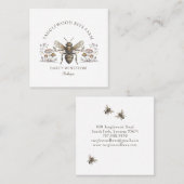 Hand Drawn Honey Bee Beekeeper Apiary Floral Squar Vierkante Visitekaartje (Voorkant / Achterkant)