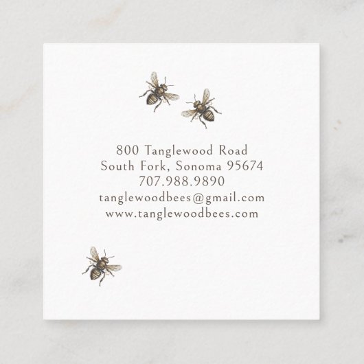 Hand Drawn Honey Bee Beekeeper Apiary Floral Squar Vierkante Visitekaartje (Achterkant)