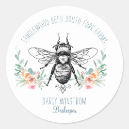 Hand Drawn Honey Beer Apiary Floral Ronde Sticker
