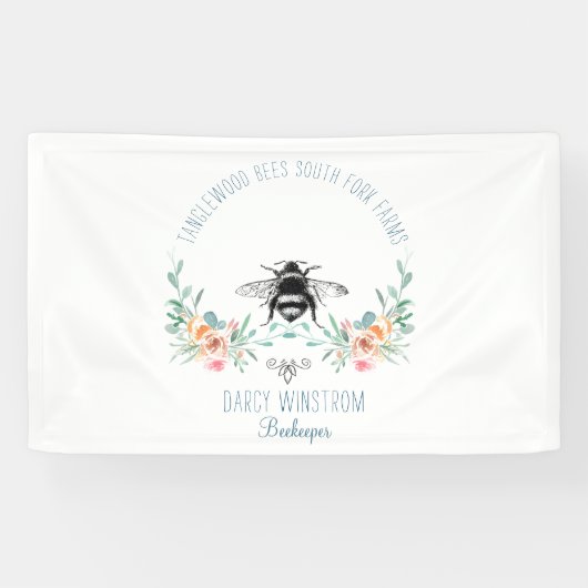 Hand Drawn Honey Beer Apiary Floral Spandoek (Horizontaal)