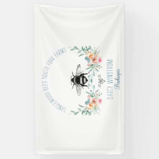 Hand Drawn Honey Beer Apiary Floral Spandoek (Verticaal)