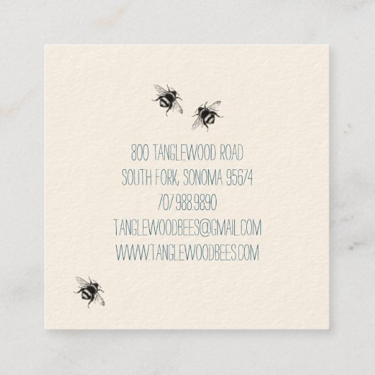 Hand Drawn Honey Beer Apiary Floral Vierkante Visitekaartje (Achterkant)