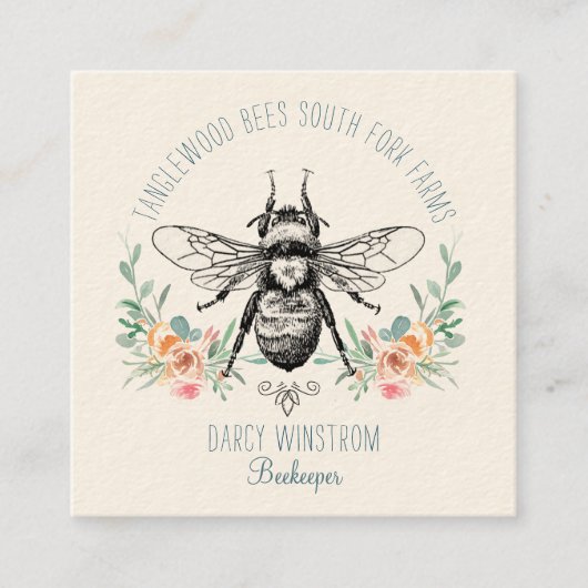 Hand Drawn Honey Beer Apiary Floral Vierkante Visitekaartje (Voorkant)