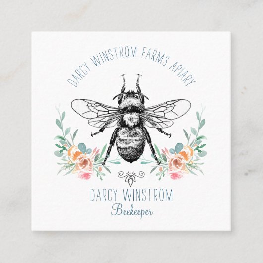 Hand Drawn Honey Beer Apiary Floral Vierkante Visitekaartje (Voorkant)