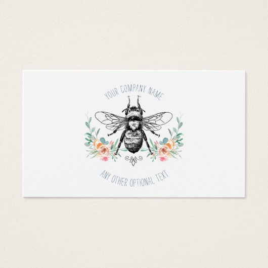 Hand Drawn Honey Beer Apiary Floral Visitekaartje (Voorkant)