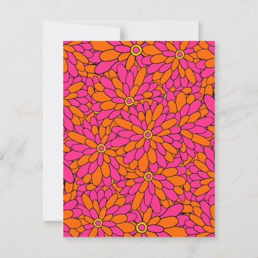 Hand Drawn Hot Pink Oranje Zinnia Abstract Patroon Kaart (Achterkant)