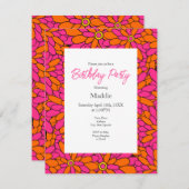 Hand Drawn Hot Pink Oranje Zinnia Abstract Patroon Kaart (Voorkant / Achterkant)