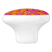 Hand Drawn Hot Pink Oranje Zinnia Abstract Patroon Keramische Knop (Zijkant)