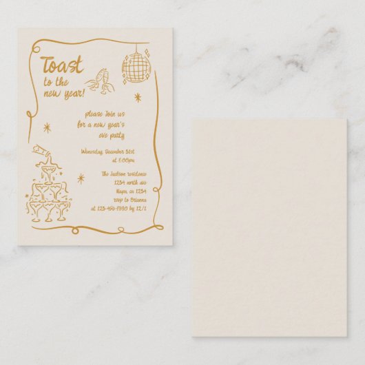 Hand Drawn Illustrated New Years Eve Party In Notitiekaartje (Voorkant / Achterkant)