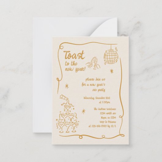 Hand Drawn Illustrated New Years Eve Party In Notitiekaartje (Voorkant)