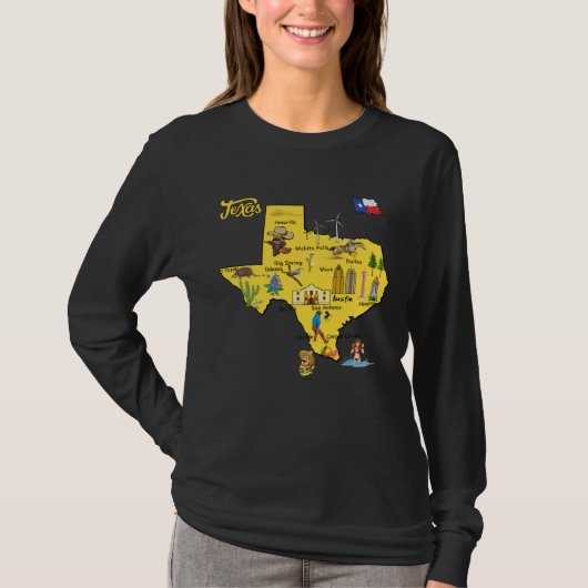 Hand Drawn Illustration of Texas Map Tourist Desti T-shirt (Voorkant)
