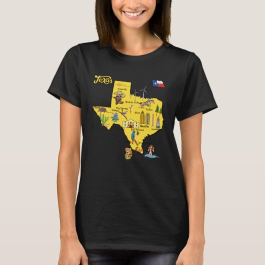Hand Drawn Illustration of Texas Map Tourist Desti T-shirt (Voorkant)
