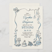 Hand Drawn Illustrations Doodles Whimsical Wedding Kaart (Voorkant / Achterkant)