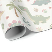 Hand-Drawn Illustrations Pastel Friendly Dinosaurs Cadeaupapier (Rol Hoek)