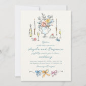 Hand Drawn Illustrations Whimsical French Wedding Kaart (Voorkant)