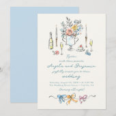Hand Drawn Illustrations Whimsical French Wedding Kaart (Voorkant / Achterkant)