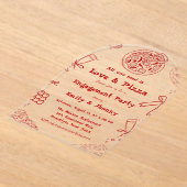 Hand Drawn is liefde en pizza verlovingsfeest Acryl Uitnodigingen (Laagn)