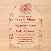 Hand Drawn is liefde en pizza verlovingsfeest Acryl Uitnodigingen (Voorkant)