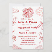 Hand Drawn is liefde en pizza verlovingsfeest Kaart (Voorkant)
