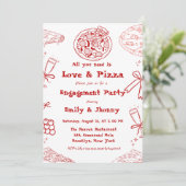 Hand Drawn is liefde en pizza verlovingsfeest Kaart (Staand voorkant)