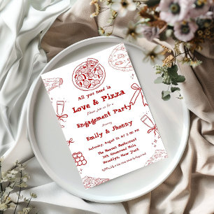 Hand Drawn is liefde en pizza verlovingsfeest Kaart