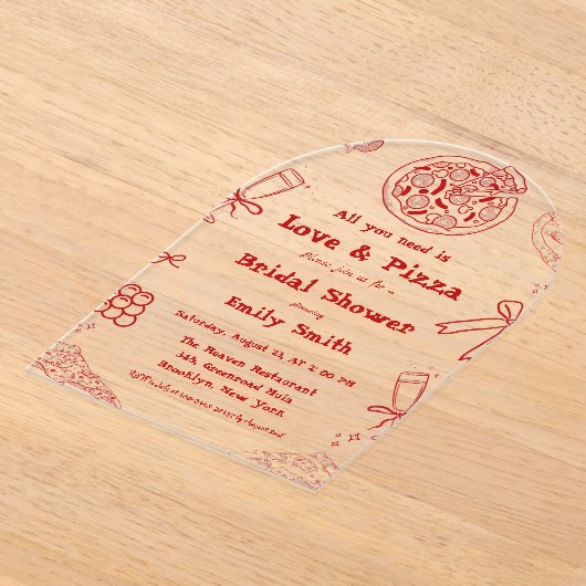 Hand Drawn is liefde & Pizza Vrijgezellenfeest Acryl Uitnodigingen (Laagn)