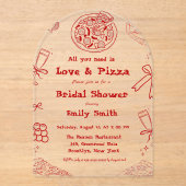 Hand Drawn is liefde & Pizza Vrijgezellenfeest Acryl Uitnodigingen (Voorkant)