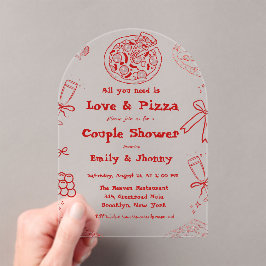 Hand Drawn is liefde & Pizza Vrijgezellenfeest Acryl Uitnodigingen