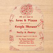 Hand Drawn is liefde & Pizza Vrijgezellenfeest Acryl Uitnodigingen (Voorkant)