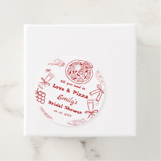 Hand Drawn is liefde & Pizza Vrijgezellenfeest Bedankjes Labels (In situ)