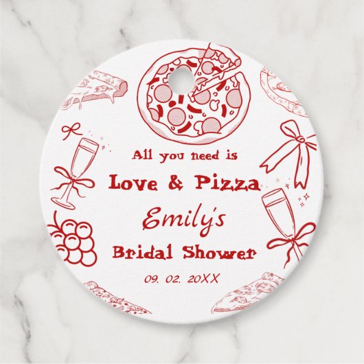 Hand Drawn is liefde & Pizza Vrijgezellenfeest Bedankjes Labels (Voorkant)