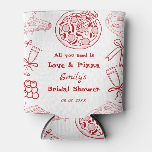 Hand Drawn is liefde & Pizza Vrijgezellenfeest Blikjeskoeler (Voorkant)