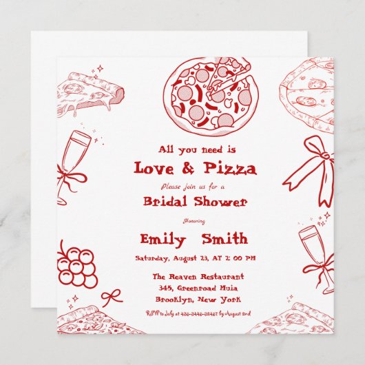 Hand Drawn is liefde & Pizza Vrijgezellenfeest Kaart (Voorkant / Achterkant)