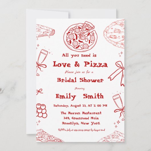 Hand Drawn is liefde & Pizza Vrijgezellenfeest Kaart (Voorkant)