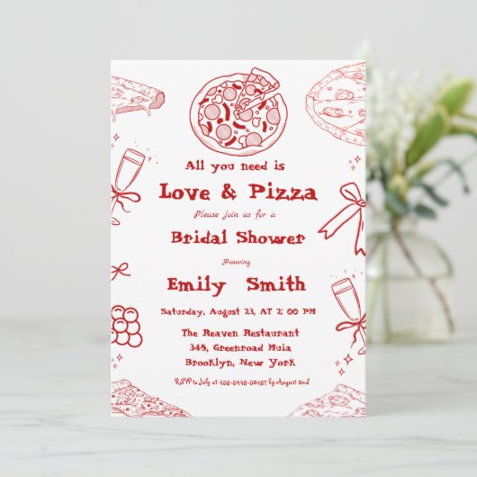 Hand Drawn is liefde & Pizza Vrijgezellenfeest Kaart (Staand voorkant)