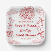 Hand Drawn is liefde & Pizza Vrijgezellenfeest Papieren Bordje (Voorkant)