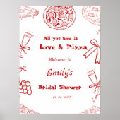 Hand Drawn is liefde & Pizza Vrijgezellenfeest wel Poster (Voorkant)