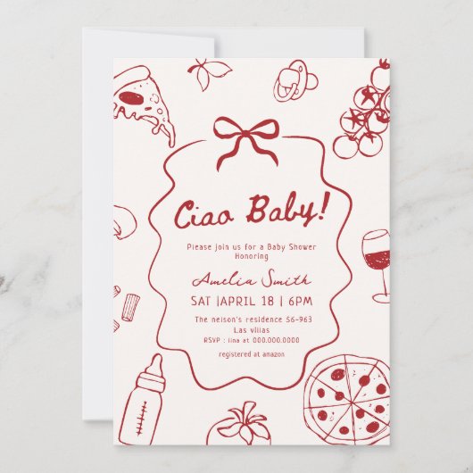 Hand Drawn Italian Ciao Baby Shower Kaart (Voorkant)