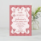 Hand Drawn Italian Pasta Dinner Galentines Party Kaart (Staand voorkant)