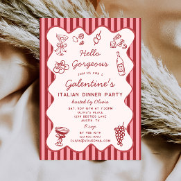 Hand Drawn Italian Pasta Dinner Galentines Party Kaart