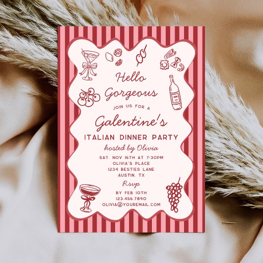 Hand Drawn Italian Pasta Dinner Galentines Party Kaart